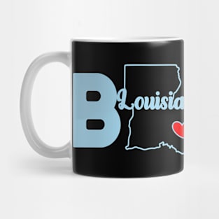 Louisiana Born with State Outline of Louisiana in the word Born Mug